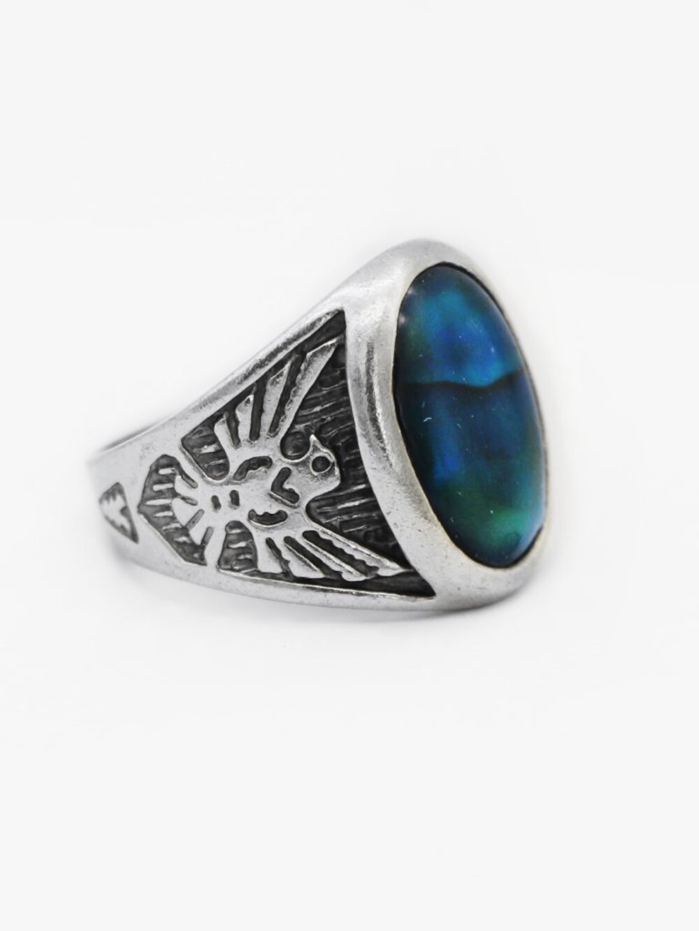 Native American Sterling Silver Paua Shell Abalone Thunderbird Ring